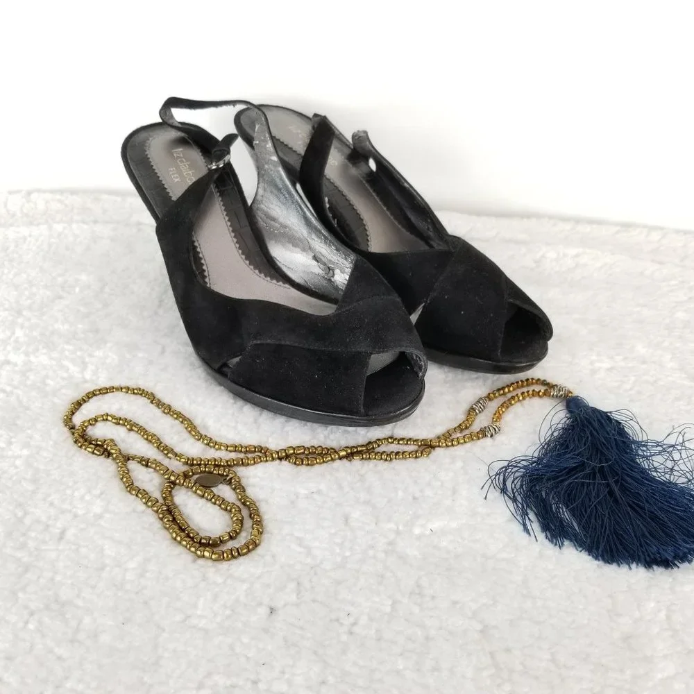 LIZ CLAIBORNE FLEX《294》leather pump‎ black slingback suede women's sz 10